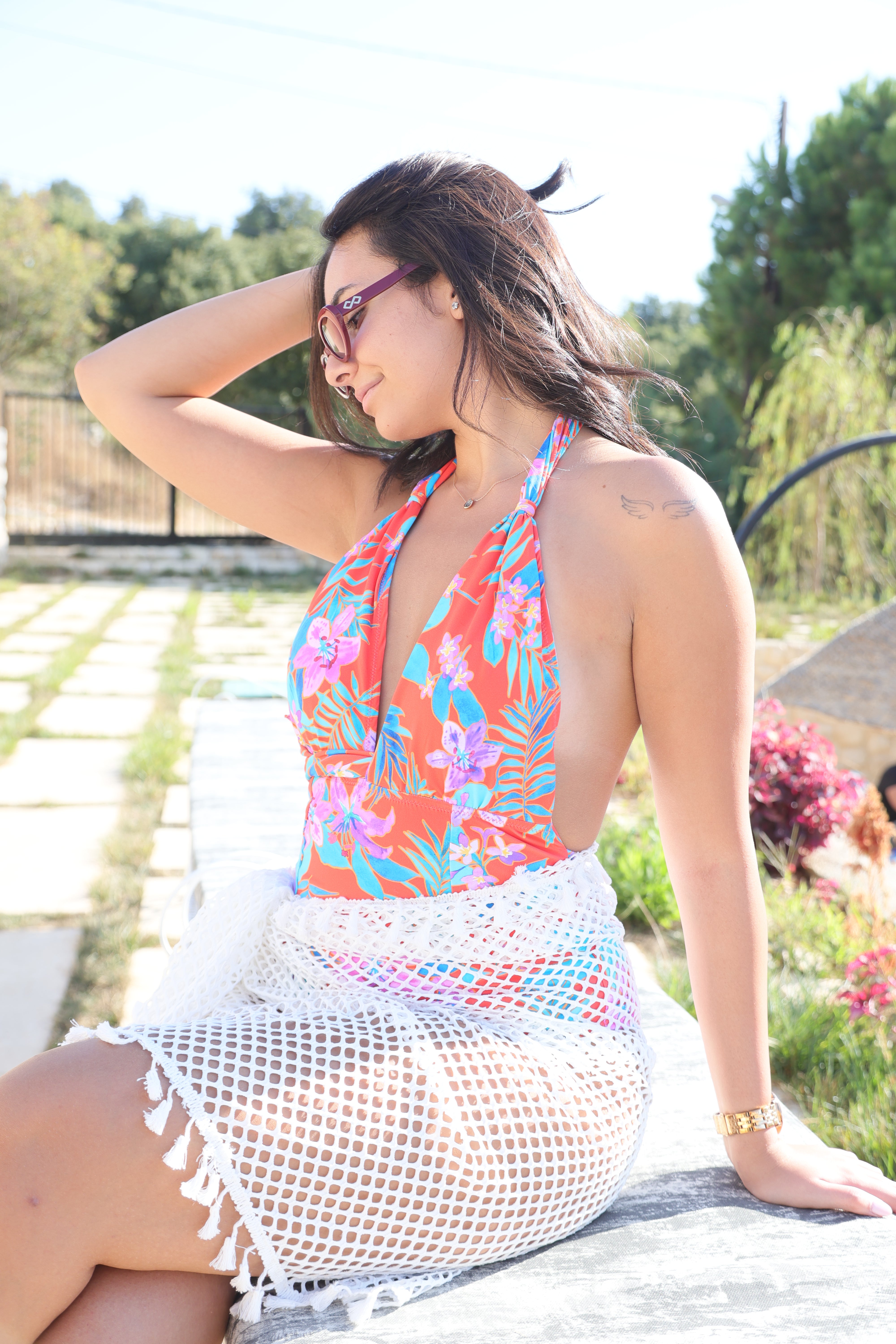 Tropical - One Piece Curvy Swimsuit - Orange Floral