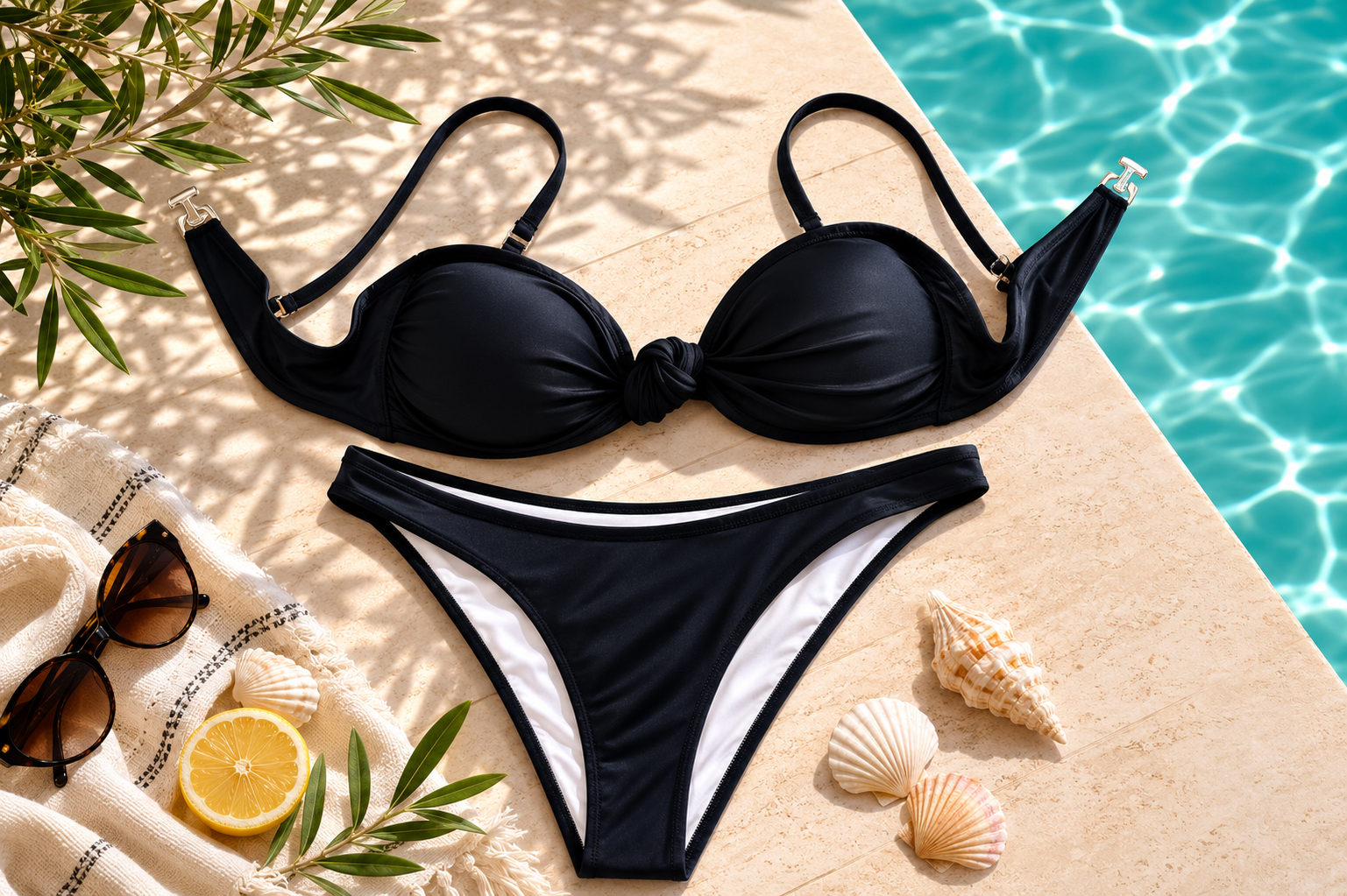 Bonita Black Two-Pieces Set Swimsuit with a Knot