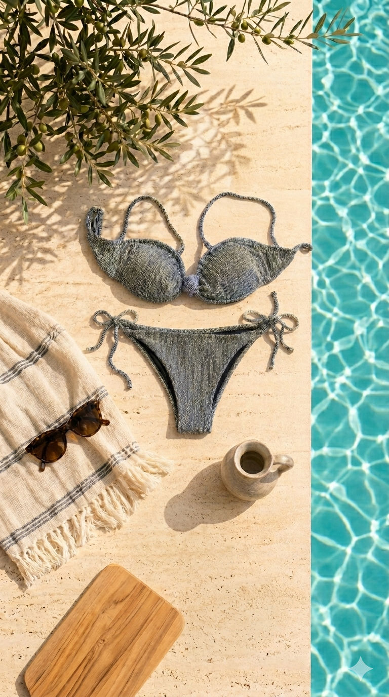 Starlit Two Piece Set Swimsuit with Knot - Shiny Shimmer in Silver