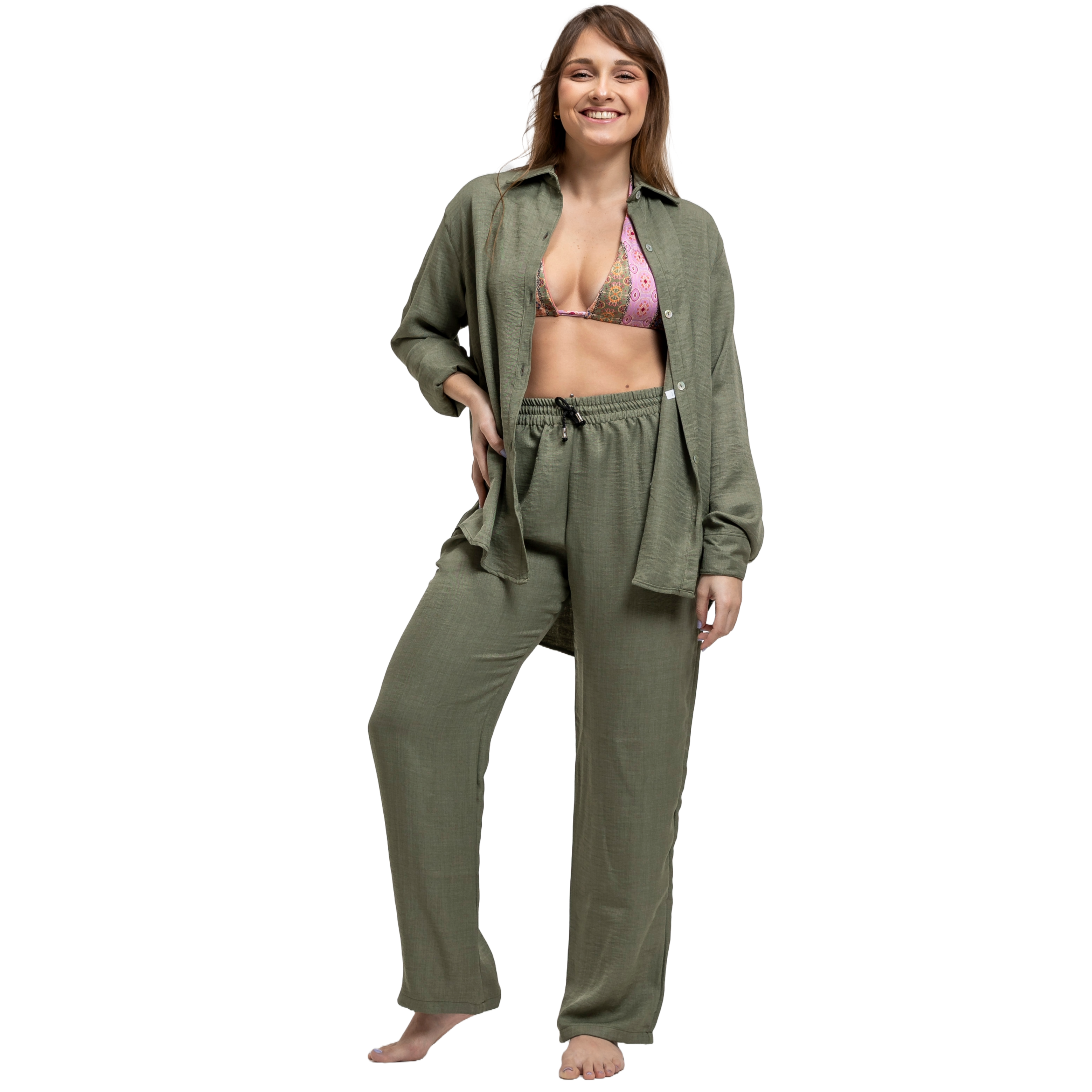 olive green linen set for women